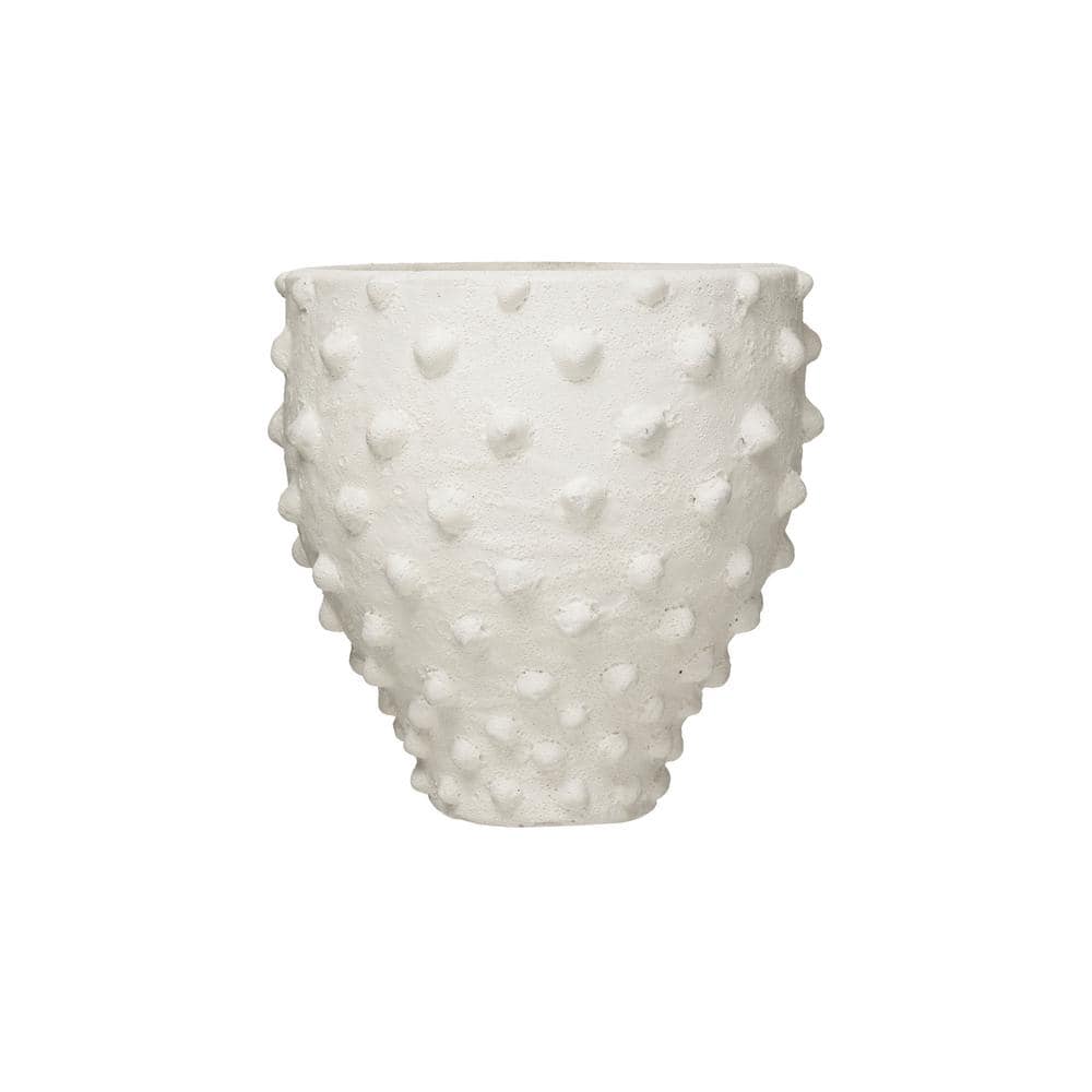 White Textured Terracotta Planter with Pointed Polka Dots