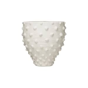 9.84 in. W x 9.65 in. H White Volcano Glaze Clay Crock Decorative Pot with Pointed Polka Dots