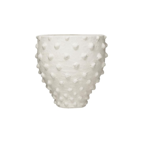 Storied Home 9.84 in. W x 9.65 in. H White Volcano Glaze Clay Crock Decorative Pot with Pointed Polka Dots