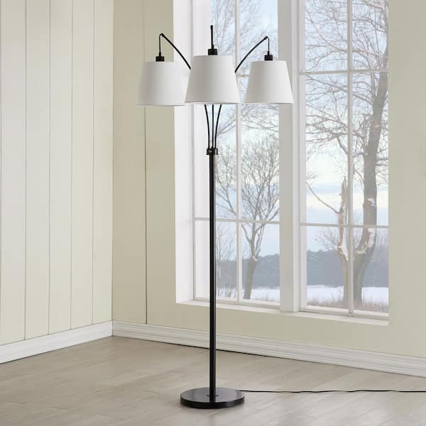 Maxax Eustis 71 in. Black Tree Floor Lamp with 3-Shade F68-WH