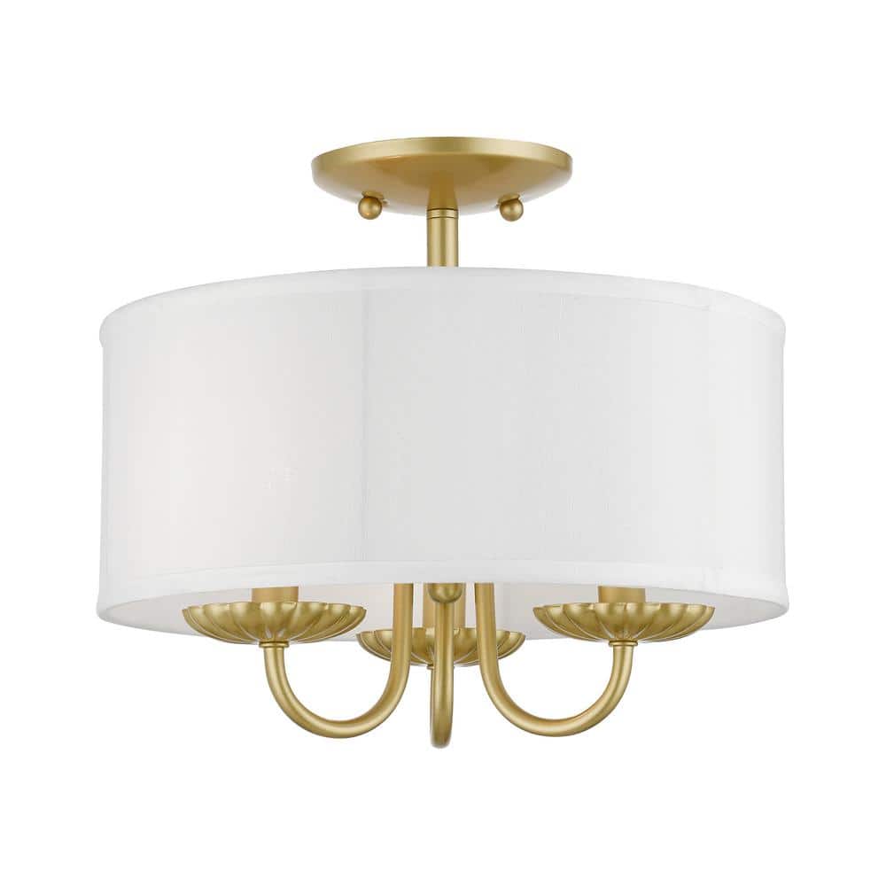 Dunnhaven 13 in. 3-Light Soft Gold Semi Flush Mount with Off-White Fabric Shade price history on PriceWatchPro