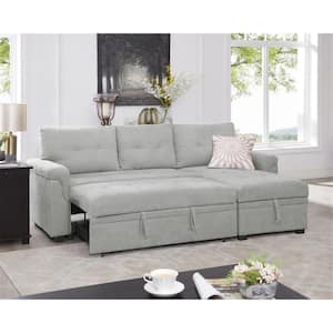 78 in W Reversible Velvet Sleeper Sectional Sofa Storage Chaise Pull Out Convertible Sofa in. Gray