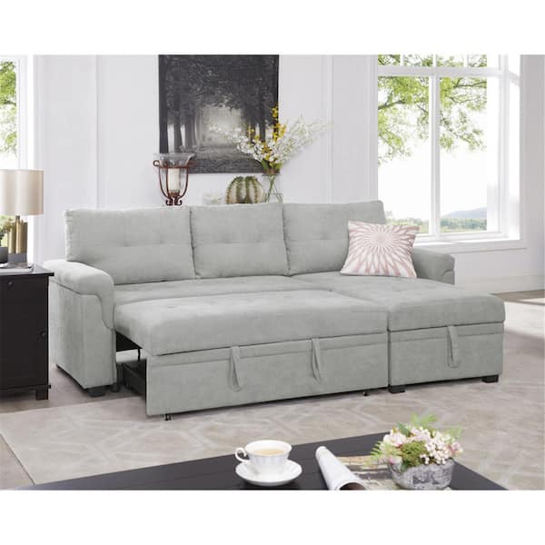 MAYKOOSH 84 in. Square Arm 1-Piece Velvet L-Shaped Sectional Sofa in. Gray with Chaise