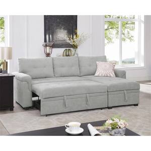 78 in W Gray, Reversible Velvet Sleeper Sectional Sofa Storage Chaise Pull Out Convertible Sofa