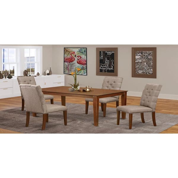 East West Furniture 5-Piece Mahogany Finish Solid Wood Top - Rectangular Dining Room Set - Seats 4