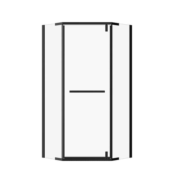 36 in. W x 72 in. H Neo Angle Pivot Semi Framed Corner Shower Enclosure Door in Black Finish