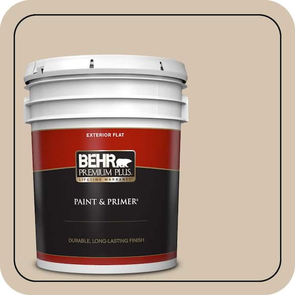 BEHR PREMIUM PLUS 5 gal. #N300-3 Casual Khaki Flat Exterior Paint & Primer
