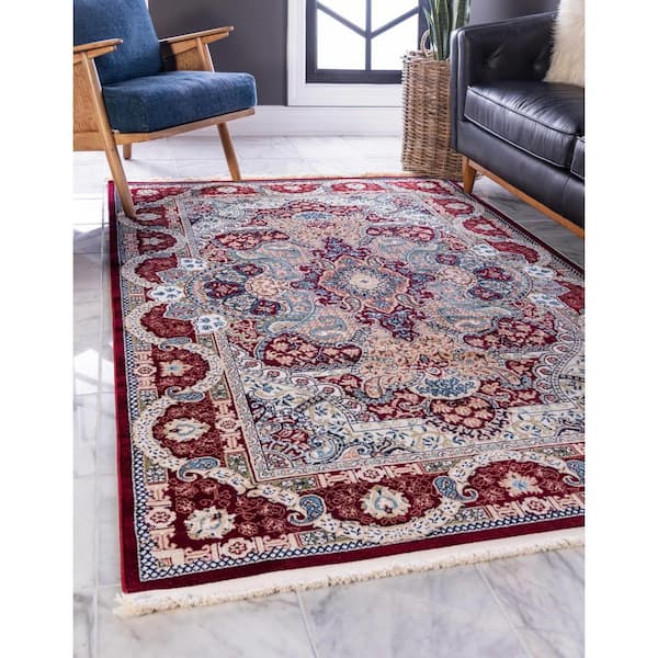 Narenj Collection Area Rug - Glasgow (7 ft. 10 in. x 10 ft. Rectangle Burgundy/Blue)