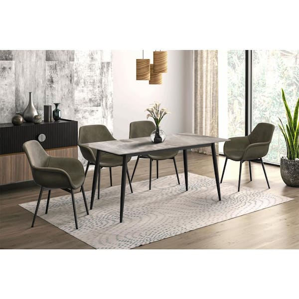 Leisuremod Zayle Modern Round Deep Grey Sintered Stone 55 in. Tabletop 4-Legs Base Dining Table Seats 4