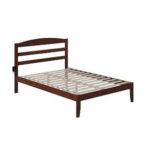 Warren 53-1/2 in. W Walnut Full Solid Wood Frame with Attachable USB Device Charger Platform Bed
