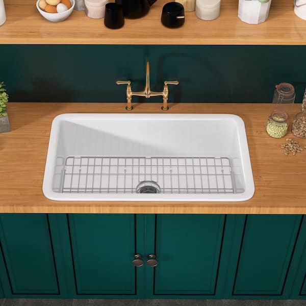 Zeafive 32 in. White Kitchen Sink Drop-In/Undermount Farmhouse 