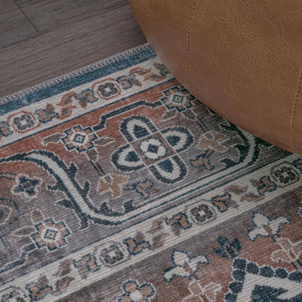 Navy and Brown Medallion Washable Chenille Area Rug 8' x 10'
