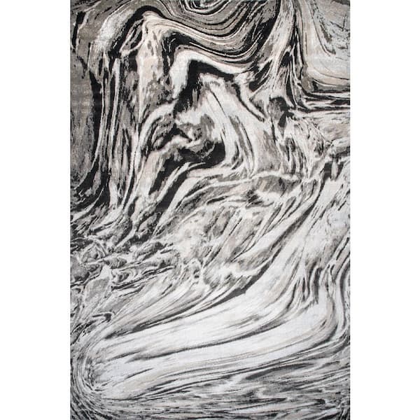 nuLOOM Drea Marble Gray 6 ft. 7 in. x 9 ft. Abstract Indoor Area Rug ...