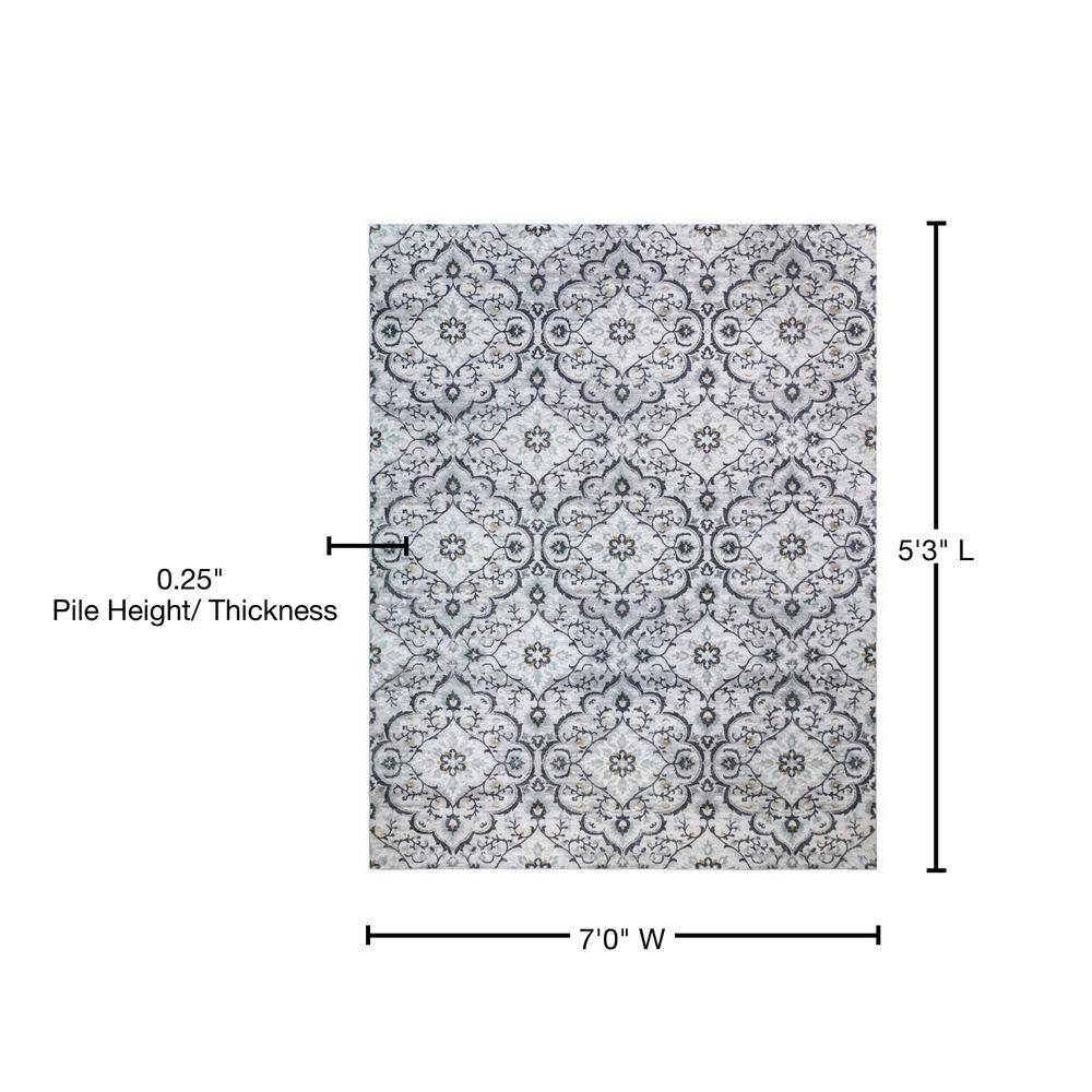 Gray Tufted Rectangular Synthetic Medallion Area Rug 5' x 7'