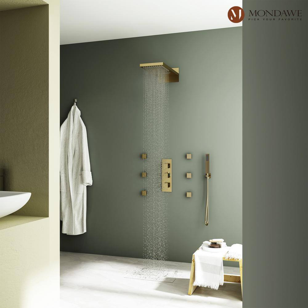 Large Brushed Gold Dual Rain Shower System with Handheld