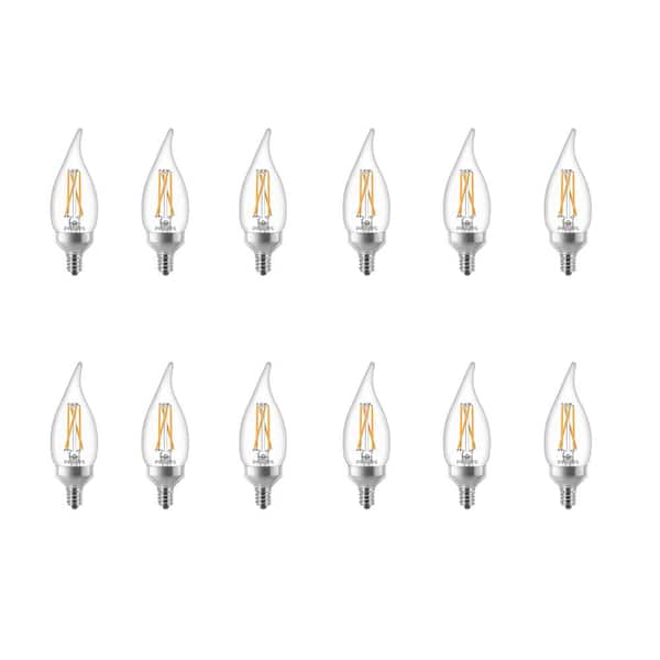 Philips 75-Watt Equivalent BA11 Dimmable Warm Glow Dimming Effect LED Candle Light Bulb Bent Tip E12 Soft White 2700K (12-Pack) Philips 75-Watt Equivalent BA11 Dimmable Warm Glow Dimming Effect LED Candle Light Bulb Bent Tip E12 Soft White 2700K (12-Pack)