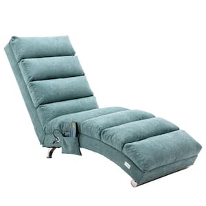 Teal Modern Casual Linen Massage Recliner Chaise Lounge With 8-Vibrating Massage Points