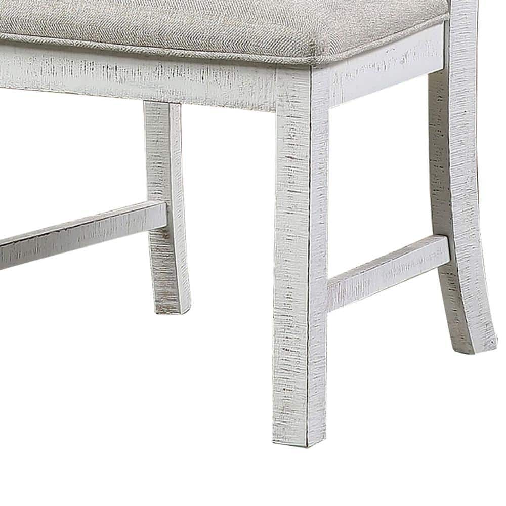 Elegant Linen Upholstered White Wood Side Chair with Open Scroll Back - Set of 2