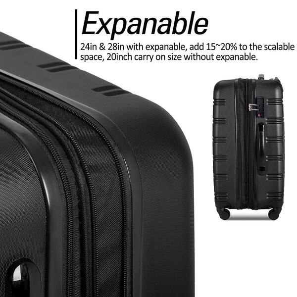 Black 20 with Front Zipper Pocket/ 28 Convenient for Trips ABS+PC Suitcase Hardshell Lightweight Carry Ons with TSA Lock & Spinner Silent Wheels Luggage Sets 2 Piece 