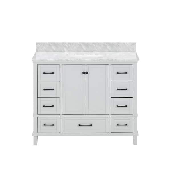 Merryfield 43 in. Single Sink Dove Grey Bath Vanity with White Carrara Marble Top (Assembled)