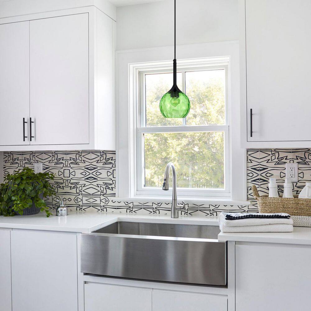 1-Light Matte Black Pendant Light Fixtures Over Island with Green Hammered Glass Shade price history on PriceWatchPro
