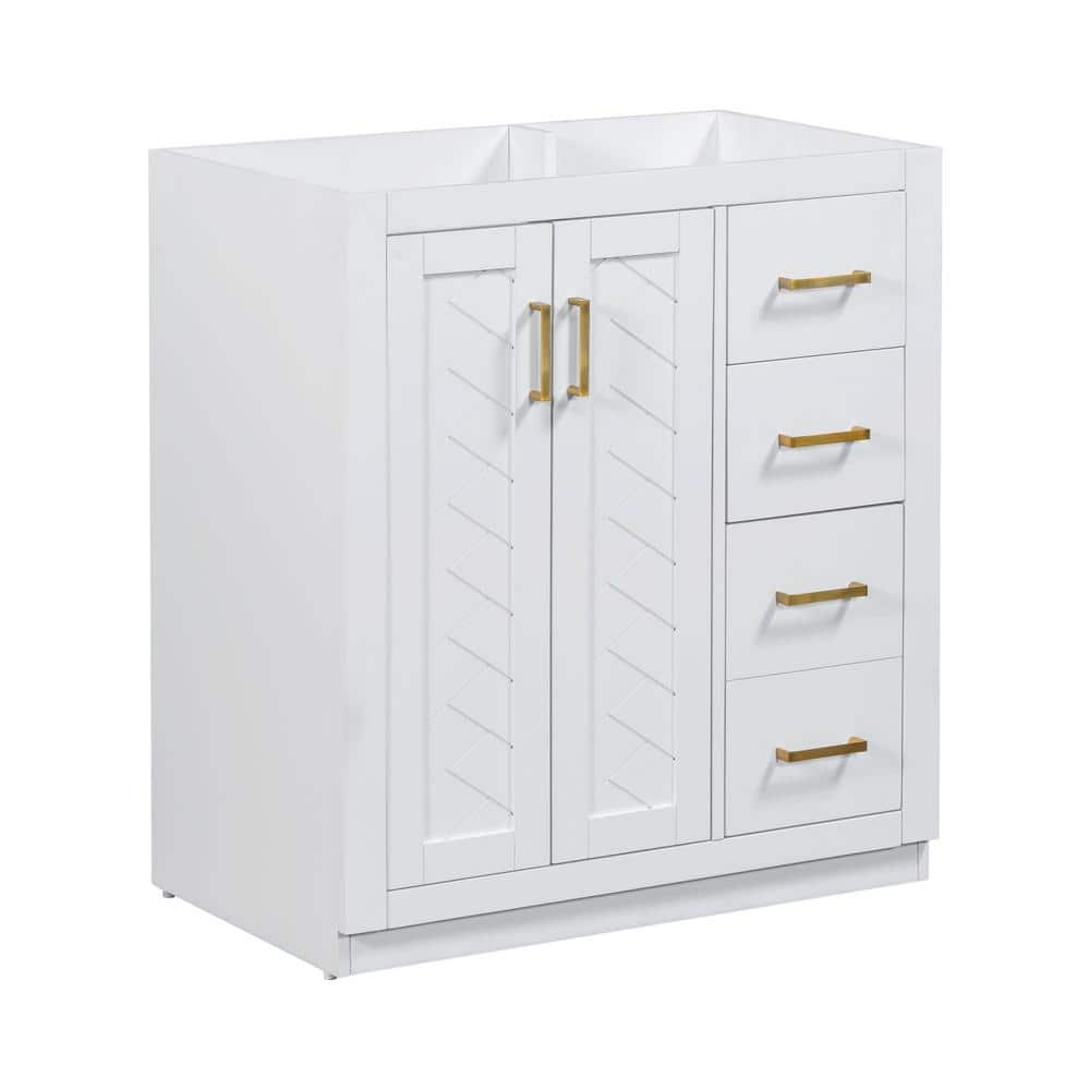 30 in. Bath Vanity Cabinet without Top in White Unassembled, Solid Wood Fre