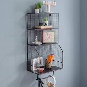 Wally Distressed Metal Wall Storage Cage with Three Shelves