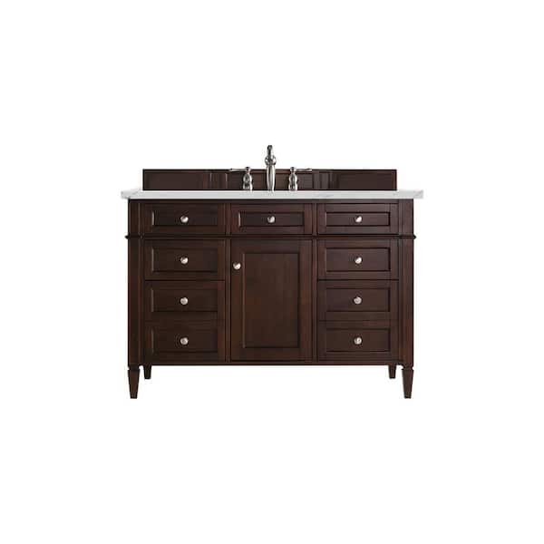 James Martin Vanities Brittany 48.0 in. W x 23.5 in. D x 34 in. H Bathroom Vanity in Burnished Mahogany with Ethereal Noctis Quartz Top