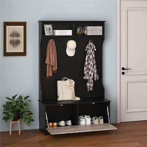 63 in. Black Hall Tree with Coat Rack and Storage Bench Multifunctional Coat Rack