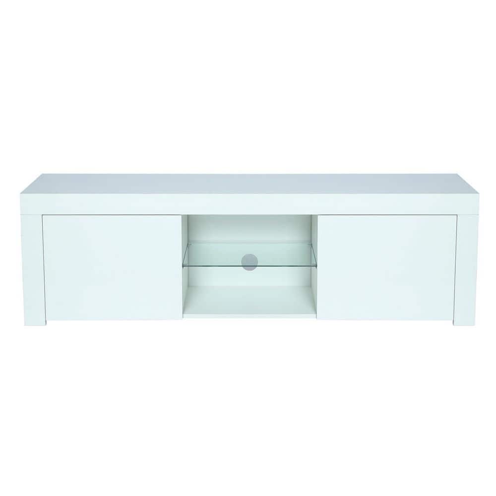 59.07 in. White TV Stand Fits TVs up to 70 in. with RGB Lights and Cable M