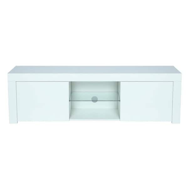 Unbranded 59.07 in. White TV Stand Fits TV's up to 70 in. with RGB Lights and Cable Management