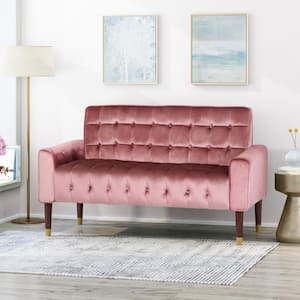 Harnett 51.75 in. Blush Solid Velvet 2-Seat Loveseats with Armrests