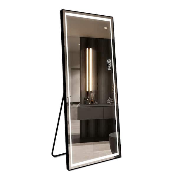 Miscool Anky 23.6 in. W x 65 in. H Aluminum Framed Rectangle Full Length Mirror, LED Floor Mirror in Black