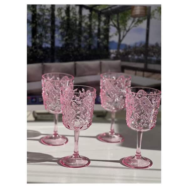 13 oz. Designer Surface Patterned Pink Acrylic Wine Glasses Set (Set of 4)