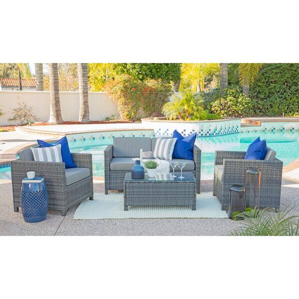 Coaster Home Furnishings Sienna Gray 4 Piece Wicker Patio Conversation Set With Cushions 509428dkgry The Depot Coaster Home Furnishings Sienna Gray 4, Sienna Outdoor Furniture