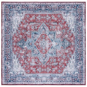 Tuscon Red/Navy 6 ft. x 6 ft. Machine Washable Floral Square Area Rug