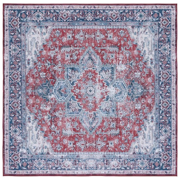 SAFAVIEH Tuscon Red/Navy 6 ft. x 6 ft. Machine Washable Floral Square Area Rug