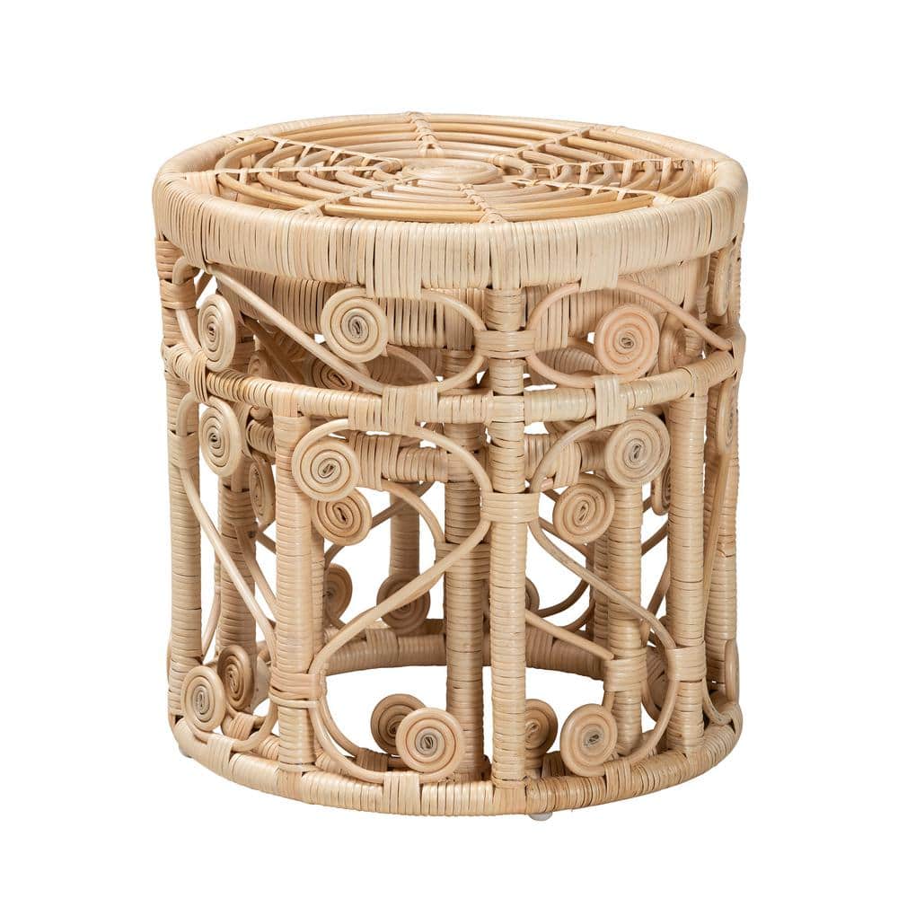 Natural Brown Rattan Round Bohemian 2-Piece Nesting Tables