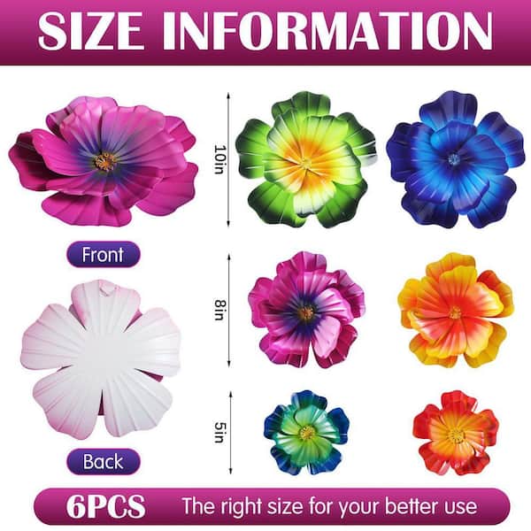 10 in. plus 8 in. plus 5 in. 6-Piece Metal Flowers Wall Art Decor