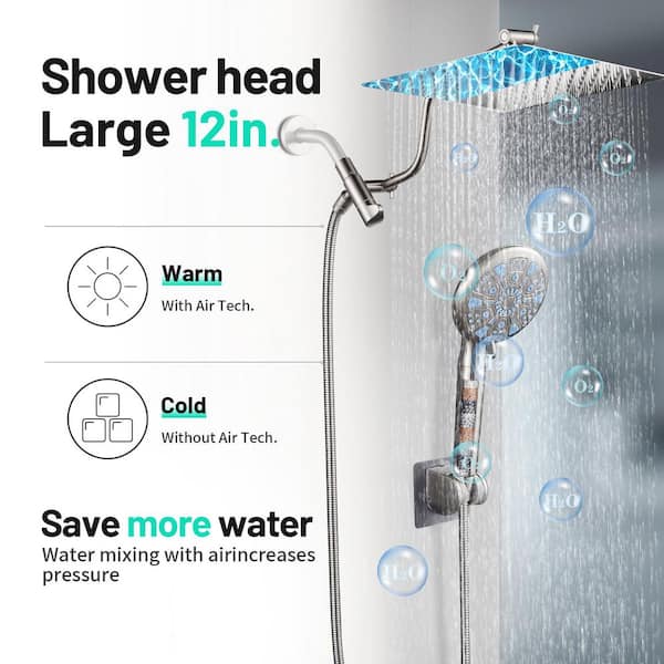 Rainfull 2-in-1 9-Spray Patterns Adjustable Fixed Shower Head with Filter 2.5 GPM and Handheld Shower Head in Nickel