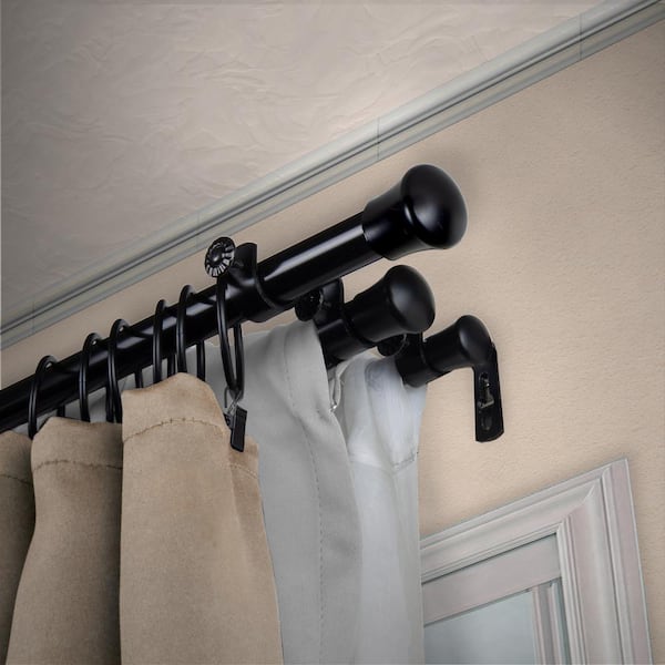 EMOH 13/16" Dia Adjustable 120" to 170" Triple Curtain Rod in Black