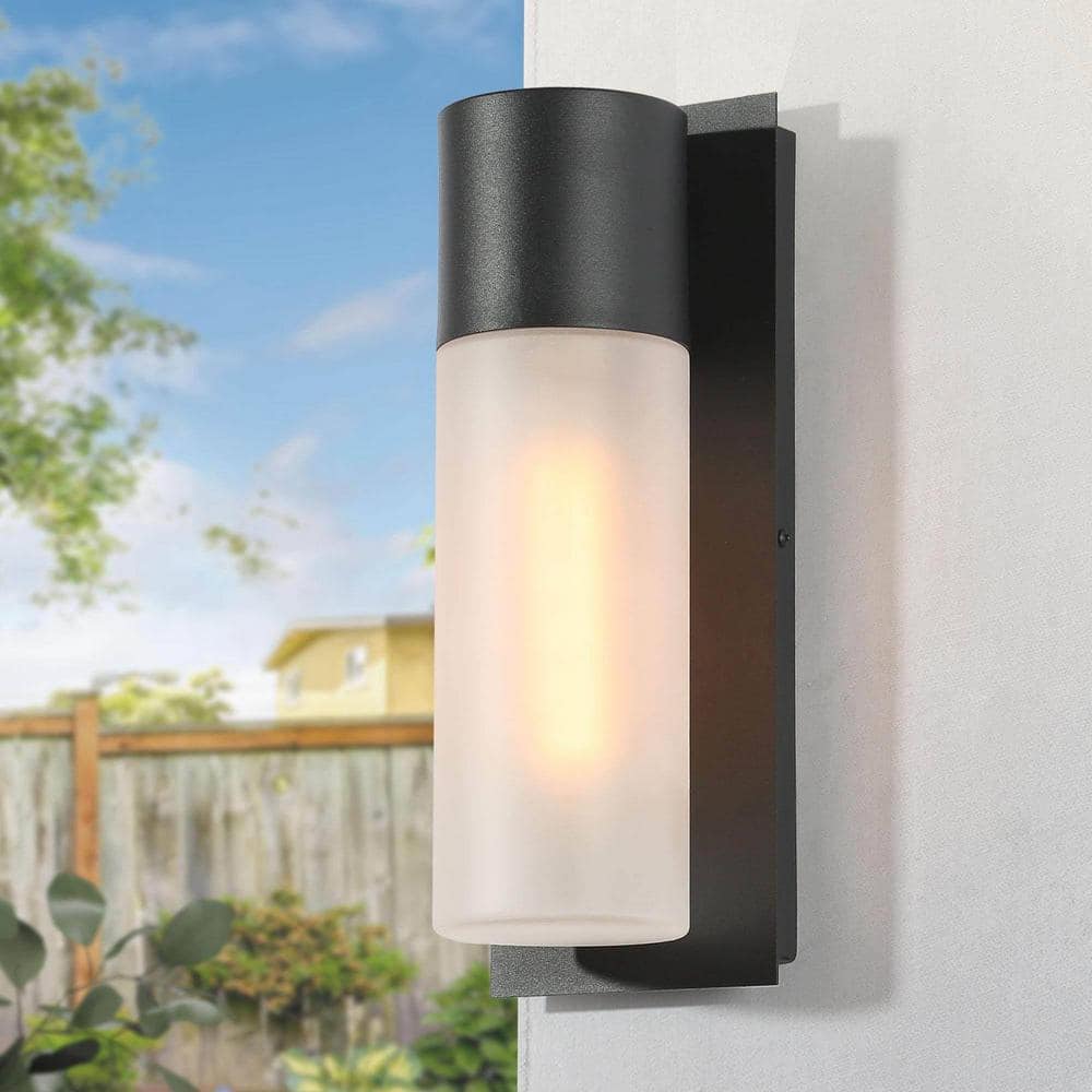 Uolfin 13 In. 1-Light Black Outdoor Wall Lantern Sconce, Mid-Century ...