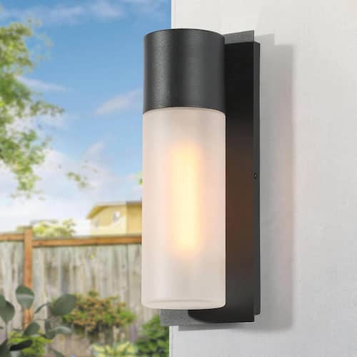 13 1-Light Black Outdoor Wall Lantern Sconce, Mid-Century