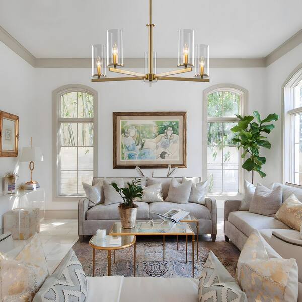 TinHon 5-Light Modern Gold Glass Tube Chandelier for Dining Room