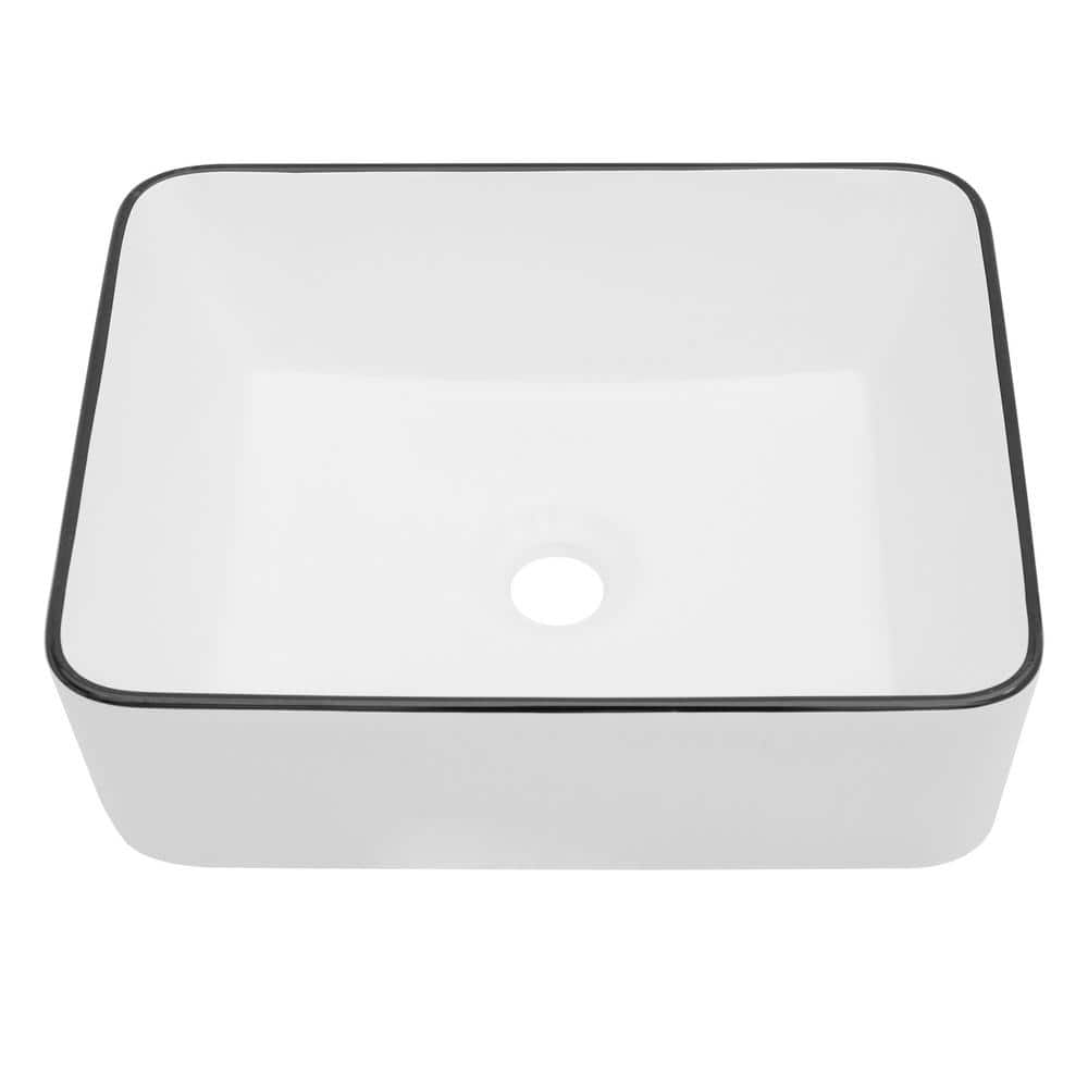 16 in. W x 12 in. D x 5 in. H Bathroom Rectangular Ceramic Vessel Sink Single Bowl with Black Trim in White price history on PriceWatchPro