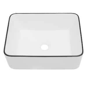 16 in. W x 12 in. D x 5 in. H Bathroom Rectangular Ceramic Vessel Sink Single Bowl with Black Trim in White