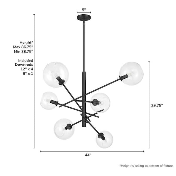 Farling 6-Light Matte Black with Clear Glass Chandelier Ceiling Light Fixture
