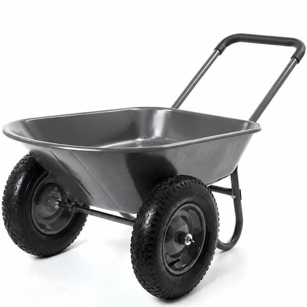 4 cu. ft. 600 lb. Dual-Wheel Poly Wheelbarrow with 14 in. Pneumatic Tires, Gray