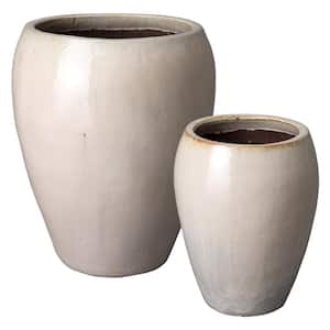 17 in. x in. 23 in. 25 in. x 30 in. H Ceramic Round Pots S/2, White