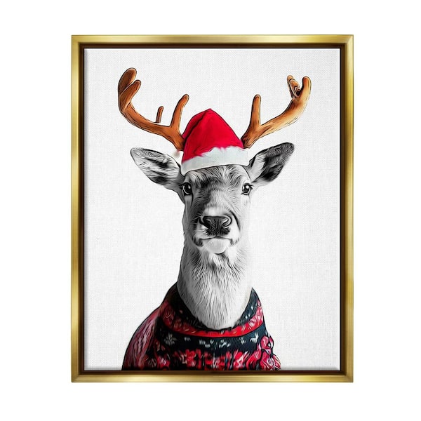Stupell Industries Deer in Holiday Sweater by Annalisa Latella 1-Piece Floater Frame Graphic Print Animal Poster Art Print 21 in. x 17 in.